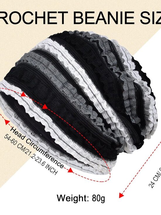 Women\'s Summer Beanie Black Hat Boho Hats Adult Dwarf Hats Chemo Cap Stripped
